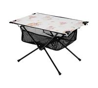 Tavolo da campeggio pieghevole con simpatici unicorni color pesca, compatto, espandibile, con borsa portaoggetti, per barbecue, feste, campeggio