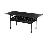 Tavolo da campeggio pieghevole portatile in alluminio con altezza regolabile e ripiano per riporre oggetti, ideale per interni ed esterni, 120 x 55 x 50-80 cm