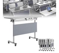 Tavolo da conferenza moderno bianco con ruote girevoli, scrivania quadrata per riunioni per sale seminari, postazione di lavoro per computer portatile, ideale per spazi collaborativi