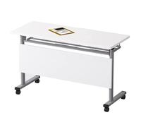Tavolo da conferenza pieghevole mobile per allenamento su ruote, con scudo per la privacy e mensola, design personalizzabile, per ufficio, sala riunioni, bianco, 160 x 60 cm