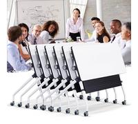 Tavolo da conferenza pieghevole moderno con ruote silenziose, 139,7 x 49,8 x 74,9 cm, tavolo da riunione per ufficio formazione e seminari, set di 6 tavoli mobili