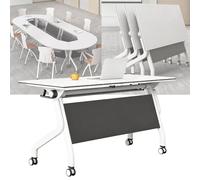Tavolo da conferenza pieghevole portatile con ruote silenziose, design flip-top per un uso versatile in postazioni di lavoro, sale riunioni e uffici domestici, facile mobilità e soluzione salvaspazio