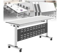 Tavolo da Conferenza Pieghevole, Salvaspazio con Ruote Bloccabili, Struttura in Metallo Resistente e Superficie Impermeabile, Ideale per Uffici, Sale Formazione.,6pcs,120 * 40 * 75cm