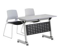 Tavolo da conferenza pieghevole, set di tavoli per sala conferenze, tavolo e sedie inclusi, 1 scrivania e 2 sedie, tavolo da riunione pieghevole mobile per ufficio, aula pieghevole, ufficio,