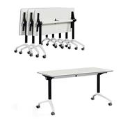 Tavolo da conferenza pieghevole, tavoli da riunione mobili per la formazione con rotelle bloccabili, scrivanie mobili con piano ribaltabile per ufficio e casa (bianco)(16pcs,120 * 50cm)