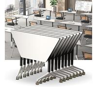 Tavolo da conferenza trapezoidale pieghevole con ruote girevoli silenziose, design mobile e coperchio ribaltabile, soluzione salvaspazio per 8 persone
