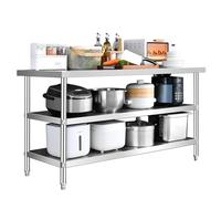 Tavolo da cucina in acciaio inox a 3 ripiani per esterni, con piedini regolabili, tavolo per la preparazione degli alimenti, salvaspazio, 70 x 50 x 80 cm