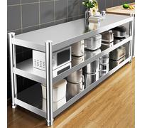 Tavolo da cucina in acciaio inox con 3 ripiani, postazione di lavoro a isola, forno a microonde, griglia laterale per panettiere, per sala da pranzo e preparazione di cibi (70 x 45 x 80 cm)