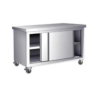 Tavolo da cucina in acciaio inox con armadio e 2 ante scorrevoli, resistente tavolo da lavoro commerciale per ristoranti, hotel, garage, lavanderia e uso domestico