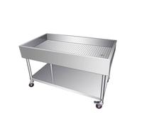 Tavolo da cucina in acciaio inox con ripiani e ruote, postazione di lavoro commerciale per la preparazione e la selezione degli alimenti per ristoranti e hotel