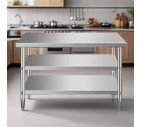 Tavolo da cucina in acciaio inox per la preparazione dei pasti, tavolo da lavoro per ristoranti commerciali, resistente, con ripiano portaoggetti, per esterni, ristorante(150x50x80cm,3 tier)