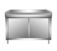 Tavolo da Cucina in Acciaio Inox per Preparazione di cibi - Design a Tre Lati, mobiletto portaoggetti con Ante scorrevoli, Ampio Spazio per Tagliare e preparare Il Cibo al Ristorante (100x50