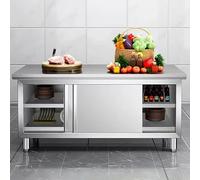 Tavolo da cucina in acciaio inox per uso commerciale, con ante scorrevoli rimovibili, per la preparazione di alimenti, ristoranti e garage