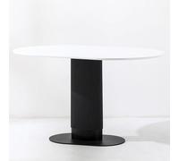 Tavolo da cucina moderno, ovale, in legno, piccolo spazio da cucina, base in metallo, per cucina, sala da pranzo, sala negoziale, bar (colore: bianco + nero)