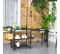 Tavolo da cucina pieghevole da campeggio Outsunny con portalampada con ripiani