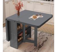 Tavolo da cucina pieghevole in legno massello con foglia a goccia e ripiano portaoggetti a 2 livelli, versatile scrivania espandibile per cucina e ufficio, supporta fino a 400 kg.