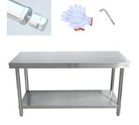 Tavolo da cucina resistente in acciaio inox per uso alimentare, ristorante e casa, 119,4 x 50,8 cm, con ripiano inferiore e gambe zincate, resistente postazione di lavoro per cucina, colore terzo