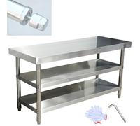 Tavolo da cucina resistente in acciaio inox per uso alimentare, ristorante e casa, con ripiano inferiore e gambe zincate, resistente postazione di lavoro per cucina, colore del terzo piano
