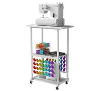 Tavolo da cucito portatile con 56 rocchetti di filo, 3 ripiani, armadietto da cucito portatile per macchina da ricamo, organizer per carrello artigianale, bianco