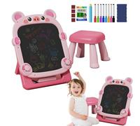 Tavolo da disegno a doppia faccia, lavagna nera magnetica - Cavalletto artistico bifacciale per bambini,Lavagna da disegno per bambini, lavagna magnetica con staffa pieghevole con sedia per bambini