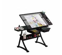 Tavolo da disegno inclinabile regolabile tavolo artistico con portaoggetti tavolo artigianale piano in vetro tavolo da disegno tavolo da lavoro studio pittura artigianale (colore: nero, dimensioni