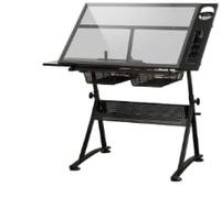 Tavolo da disegno regolabile con sgabello laterale e 2 cassetti, altezza e angolazione regolabili, stazione di artigianato per artisti e designer, scrivania da disegno ideale per casa o studio