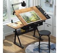 Tavolo da disegno regolabile con sgabello, versatile scrivania artistica per artisti e designer, piano in legno massello, perfetto per uso domestico e studio