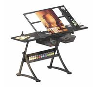 Tavolo da disegno regolabile in altezza con sgabello, multifunzionale, per artisti, artisti, inclinabile, in vetro, con 2 cassetti, per casa e ufficio