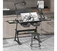 Tavolo da disegno regolabile in vetro con cassetti portaoggetti, scrivania artistica per disegno e studio, perfetto per artisti e studenti