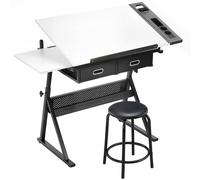 Tavolo Da Disegno Regolabile, Scrivania E Sgabello Per Disegno E Lavoro, Bianco