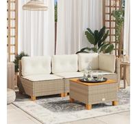 Tavolo da Giardino Beige 55x55x36 cm Polyrattan e Legno Acacia, Tavolino Esterno Resistente per Terrazza Giardino Patio, Materiale Sintetico Durevole e Facile da Pulire con Piano in Legno Massello