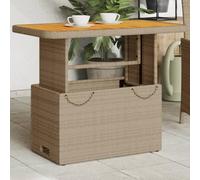 Tavolo da Giardino Beige 90x55x71cm Polyrattan e Legno Acacia, Outdoor Dining Table Adjustable Height, Weather-Resistant PE Rattan & Acacia Wood, Patio Garden Furniture for Coffee & Dining