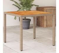 Tavolo da Giardino Beige 90x90x75 cm in Polyrattan e Legno Acacia, Tavolo da Esterno Resistente per Terrazza Cortile, Mobile da Giardino Moderno con Piano in Legno e Struttura in Acciaio