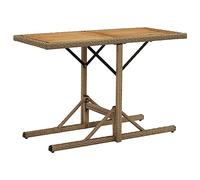 Tavolo da Giardino Beige in Legno Massello di Acacia e Polyrattan, Tavolo da Esterno Resistente alle Intemperie con Piano in Legno Gambe in Rattan PE, Ideale per Terrazza Giardino e Balcone