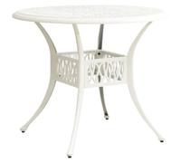 Tavolo da giardino bianco, 90 x 90 x 74 cm, in alluminio pressofuso con | Struttura in alluminio pressofuso, elegante motivo del piano del tavolo, foro per ombrellone integrato, per esterni