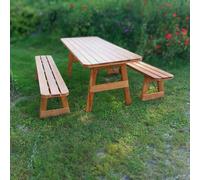 TAVOLO DA GIARDINO CHIUDIBILE IN LEGNO CON PANCHINE 8+2 POSTI Set BIRRERIA