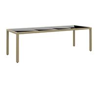 Tavolo da Giardino con Piano Vetro Beige in Polyrattan, Tavolo da Esterno Resistente con Struttura in Acciaio e Vetro Temperato, Ideale per Giardino Patio, Design Moderno e Facile da Pulire