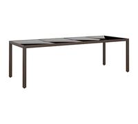 Tavolo da Giardino con Piano Vetro Marrone in Polyrattan, Tavolo da Esterno con Struttura Acciaio, Mobile da Giardino Moderno per Terrazzo Patio, Design Elegante e Resistente alle Intemperie