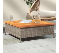 Tavolo da Giardino Grigio 70x70x25cm con Piano in Legno di Acacia e Struttura in Rattan PE, Tavolo da Esterno Resistente alle Intemperie con Foro per Ombrellone, Ideale per Giardino Terrazza Cortile