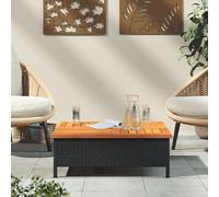 Tavolo da giardino in rattan nero, 70 x 70 cm, in legno di acacia con foro per ombrellone, resistente alle intemperie, in rattan sintetico, robusto tavolo da esterno per caffè e conversazioni