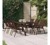 Tavolo da Giardino Moderno 180x80 cm con Piano in Vetro Temprato e Struttura in Acciaio Marrone e Nero, Tavolo Esterno Resistente per Terrazza, Balcone, Giardino, Ideale per Pranzi all'Aperto