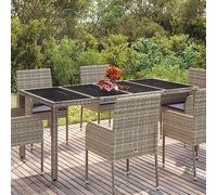 Tavolo da Giardino Moderno con Piano in Vetro Grigio 190x90x75cm, Polyrattan Resistente e Acciaio Verniciato, Ideale per Esterni come Terrazzo, Giardino o Balcone, Facile da Pulire e Montare