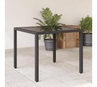 Tavolo da Giardino Moderno con Piano in Vetro Nero 90x90 cm, Polyrattan Resistenti ai Raggi UV, Struttura in Acciaio per Esterni, Ideale per Giardino e Patio, Facile da Pulire e Montare