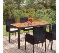Tavolo da Giardino Nero 150x90x75 cm con Piano in Legno di Acacia e Base in Polyrattan, Tavolo da Esterno Resistente alle Intemperie per Terrazza, Giardino, Patio, Design Moderno e Durevole