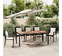 Tavolo da Giardino Nero con Piano in Legno Massello Acacia e Base Polyrattan PE, Resistente alle Intemperie, Design Moderno per Esterni, Ideale per Giardino e Patio, Dimensioni 190x90x75 cm