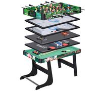 Tavolo da Gioco 6 in 1 con Calcio Balilla, Biliardo, Air Hockey, Ping Pong, Anelli e Hockey su Prato, 118x104x71 cm