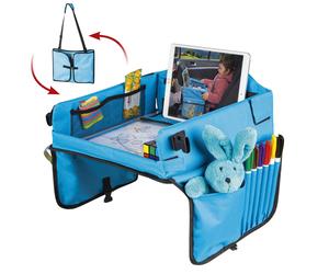Tavolo da gioco da viaggio per bambini per l'auto con porta tablet blu
