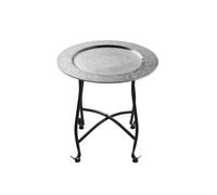 Marrakesch Orient & Mediterran Interior Tavolino Marocchino in Metallo Sule 40cm Rotondo - Tavolino Tondo Orientale con Struttura Pieghevole Nera - Piano Pieghevole,Orientale in Argento
