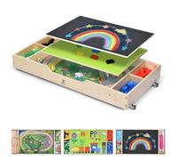 Tavolo da gioco per bambini 3 in 1 in legno arrotolabile, versatile unità Play N Train, scrivania da gioco per bambini con ruote bloccabili, facile da riporre sotto il letto o sul divano (naturale +