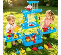 Tavolo da gioco per bambini per esterni, tavolo da gioco per sabbia e acqua a 4 livelli, con accessori per sabbiera, laghetto a cascata, set da gioco sensoriale, tavolo per sabbia e acqua per giardino
